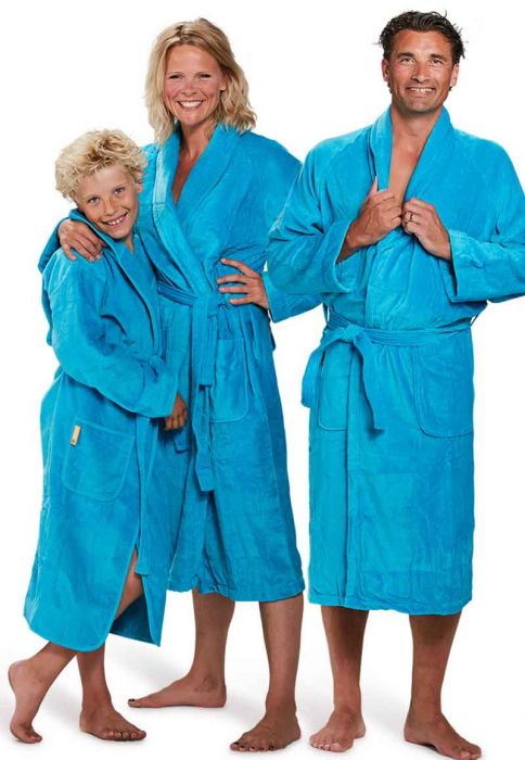 Velours badjas aquablauw