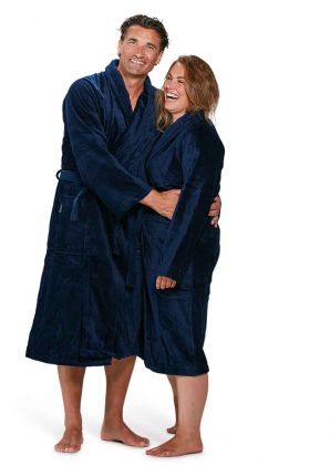 Velours katoenen badjas donkerblauw 