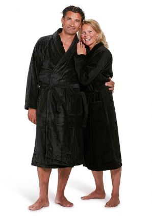 Velours katoenen badjas zwart 