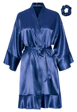 Satin-Luxury satijnen kimono ruffle – navy blauw