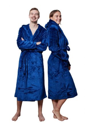 blauwe fleece badjas met capuchon