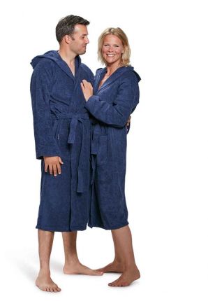 Capuchon badjas marineblauw - badstof 