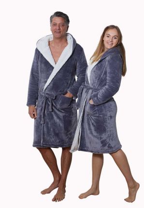 Badrock unisex grijze badjas met capuchon – sherpa fleece