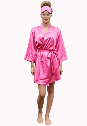 Satin-Luxury  dames kimono van satijn – donkerroze