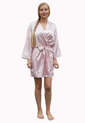 Satin-Luxury  dames kimono van satijn – babyroze