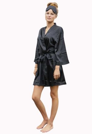 Satin-Luxury  dames kimono van satijn – zwart