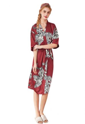 Satin-Luxury rode dames kimono tijger – satijn