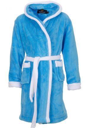 Kinder badjas aquablauw met capuchon 
