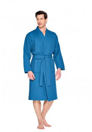 Felblauwe badjas wafelstructuur