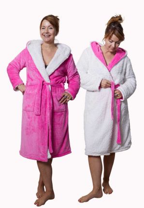 Badrock unisex roze badjas met capuchon – sherpa fleece
