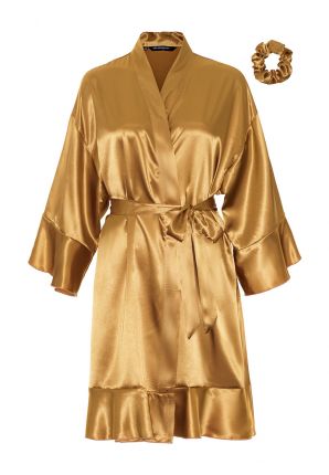 Satin-Luxury satijnen kimono ruffle – goudkleur