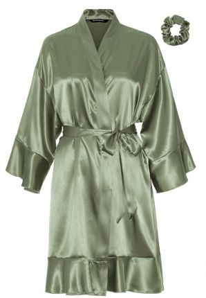 Satin-Luxury satijnen kimono ruffle – olijf groen