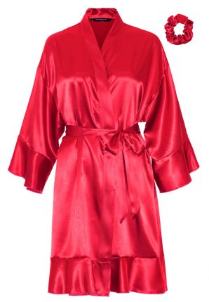 Satin-Luxury satijnen kimono ruffle - donkerrood