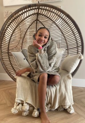 Snuggle hoodie kind fleece – thuistrui kind khaki