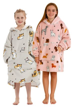 Badrock hoodie fleece – kind - thuistrui - katjes/hondjes