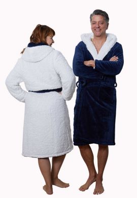 Badrock unisex blauwe badjas met capuchon – sherpa fleece