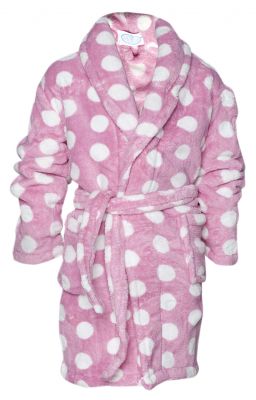 Fleece kinderbadjas / roze badjas met stippen 