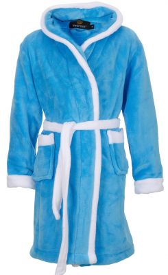 Kinder badjas aquablauw met capuchon 